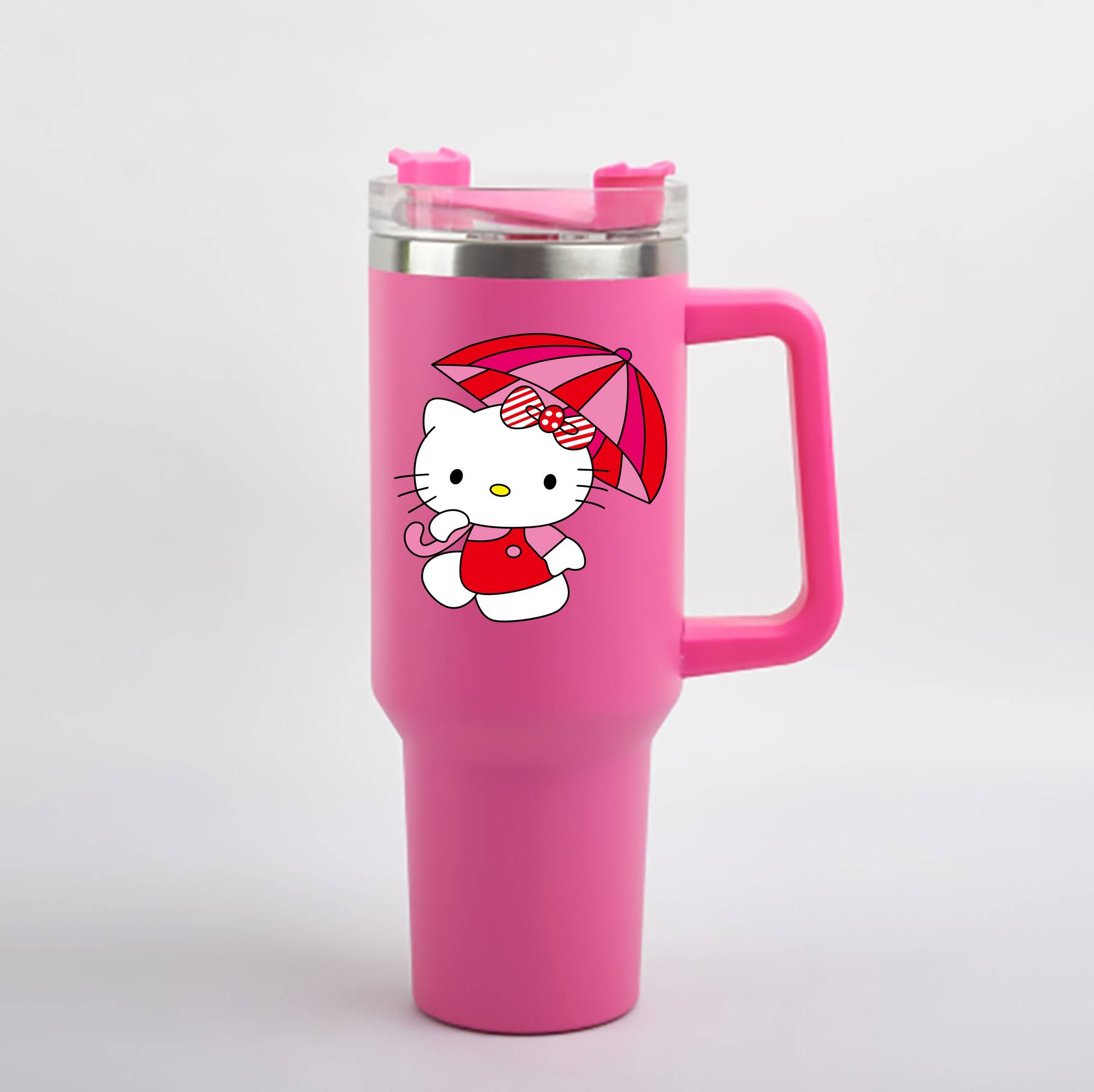 （画像用） Hello Kitty ハローキティ 1200mL車用タンブラー - クリスタルステッカー（プラスチックストロー付き）